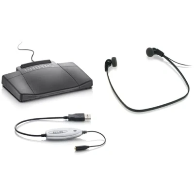 Image de Philips LFH5220/03, Kit de Transcription, ACC2310 USB Interrupteur à Pied Design 3 Pédale, LFH0334 Écouteurs stéréo, sans Logiciel, Anthracite