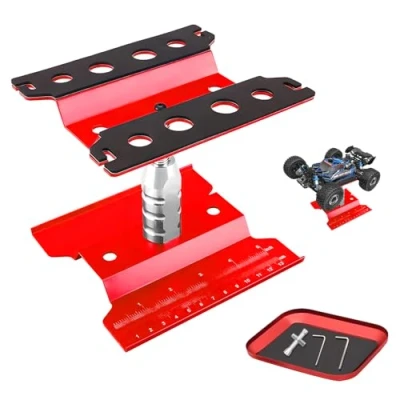 Image de RC Car Work Support et Plateau à vis Rotatif 360 en Aluminium pour 1/8 1/10 1/12 1/16 1/18 Échelle Traxxas TRX4 Axial Arrma Redcat Losi Crawler Monster Truck Buggy Rouge