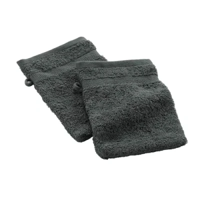 Image de douceur d&#039;intérieur, 2 Gants de Toilette (15 x 21 cm) Elegance Anthracite, 100 % Coton Uni