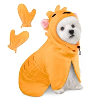 Image de Serviette à Séchage Rapide pour Animaux, Peignoir Chien en Microfibre, Absorbant, Absorbant Manteau Animaux Après Baignade Bain (Lion Orange, S)