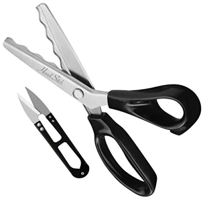 Image de Handi Stitch Ciseaux Cranteurs Couture avec Coupe Fil Longueur Totale 22,86 cm Crantés Vague Poignées Noires de en Acier Inoxydable pour Couture, Papier, Loisirs
