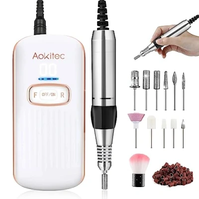 Image de Ponceuse à ongles électrique pour en gel, Aokitec acrylique, lime avec écran LED 35 000 tr/min, réglable, kit de manucure professionnel la maison et le studio