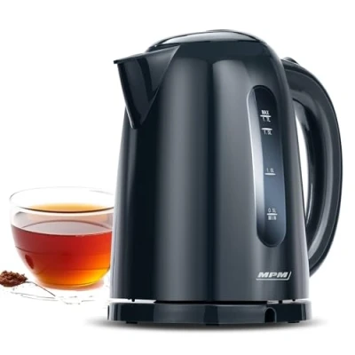 Image de MPM MCZ 85/G1 Bouilloire Électrique, Capacité 1,7L, sans Fil, BPA, Arrêt Automatique, Filtre à Lime 2200W, Noir