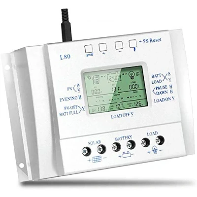 Image de OOYCYOO 80A Régulateur de charge Solaire, 12V/24V Batterie Détection Automatique,avec contrôle minuterie double pour système réverbère,Avec écran LCD USB