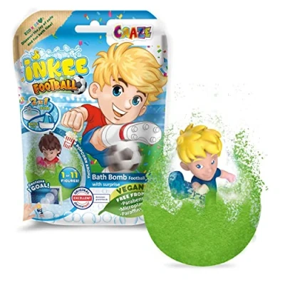 Image de Craze INKEE Bombe de Bain Enfant Surprise Football Booule arôme Pop Corn avec Jouet 1x Figurine Footballeur moussant Bébé Edition Coue du Monde 2022 40164
