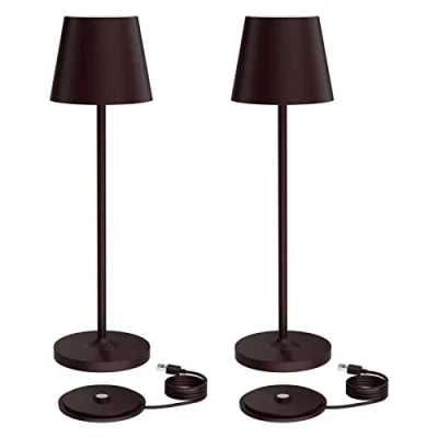 Image de K Bright Lampe de table à batterie LED Dimmable luminosité Rechargeable Couleur Lumière blanche froide Pour l&#039;intérieur et l&#039;extérieur Contacter la base recharge Bronze(2 pièces)