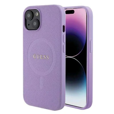 Image de Étui Guess pour iPhone 15 6.1 violet étui rigide Saffiano MagSafe Neuf