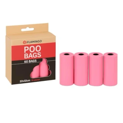 Image de Flamingo Sacs à Déjections Basic Pastel rose 60 Pièces, Ultra Pratiques et Résistants, Idéal pour Labrador, Golden Retriever, Beagle Bulldog Français