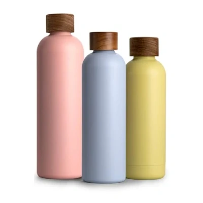 Image de T&amp;N Bouteille Isotherme d’eau 750ml en acier inoxydable avec bouchon bois d&#039;acacia, Gourde Inox 0,75l, conserve le froid à 29h, la chaleur 14h, étanche pour boissons gazeuses