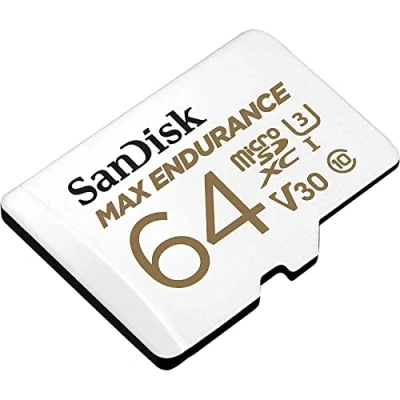 Image de SanDisk MAX Endurance Video Monitoring for Dashcams &amp; Home 64 GB microSDXC Memory Card + SD Adaptor 30,000 Hours , White