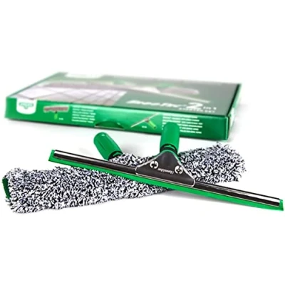 Image de Unger AK011AUNGER ErgoTec Kit de démarrage pour Nettoyeur vitres 2 en 1 Raclette et Manchon Microfibre Haute Pression, Vert, 35 cm