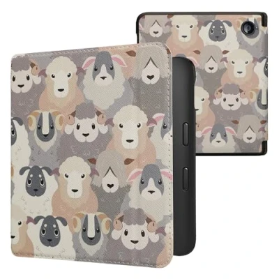 Image de kwmobile Étui Compatible avec Kobo Libra 2 Coque à Rabat magnétique Tablette eReader Similicuir Blanc Marron Gris
