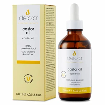 Image de Derora Huile de ricin Nourrit et apaise la peau, les cheveux ongles 100% pur Antioxydant riche en vitamine E Oméga 6 9 Pressé à froid non raffiné (120ml)