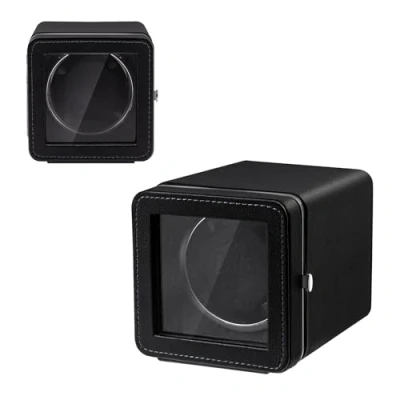Image de Mcbazel Remontoir Automatique Rotatif pour Montre, Boîtier de Unique Élégant, Moteur Silencieux, 4 Modes Rotation, Boîte en Cuir PU Rectangulaire avec Lumière LED Noir