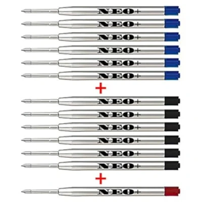 Image de Recharges de stylo à bille qualité, 12 pièces, pointe moyenne. Compatible avec les stylos Parker également. style G2 (6 x ENCRE NOIRE + 6 BLEUE 1 ROUGE)