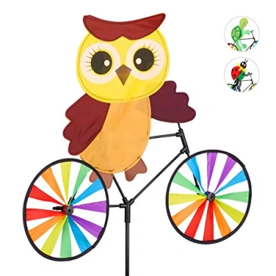 Image de Relaxdays 1x Moulin à Vent, Carillon Vent Planter, Vélo Jouet Enfant Jardin Balcon extérieur, 85 cm, Chouette, Multicolore