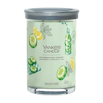Image de Yankee Candle Signature Bougie parfumée Grande au concombre et à la menthe avec double mèche combustion longue en cire de soja Cadeau parfait pour femme