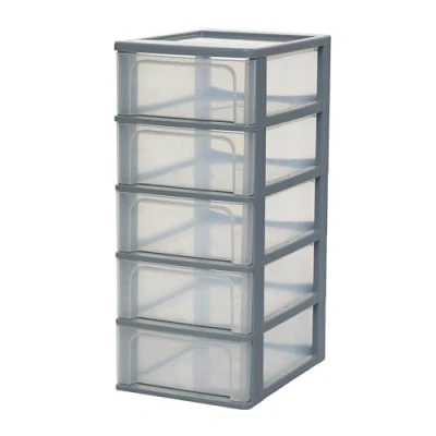 Image de Iris Ohyama, Tour de Rangement Plastique, 5 Tiroirs Moyens, Gris, Ouverture Facile, Format A4, A5 &amp; A6, Meuble, Organisateur, pour Bureau, Fourniture Scolaire, Papeterie, Sans BPA, OCH 2005