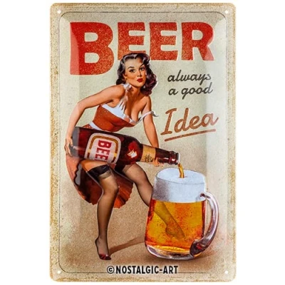 Image de Nostalgic Art Plaque vintage, Beer Always a Good Idea Idée de cadeau pour fans bière, en métal, Design rétro la décoration, 20 x 30 cm