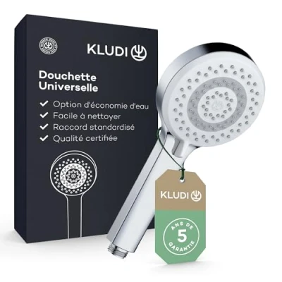 Image de KLUDI X1 douchette anti calcaire avec 3 types de jets, économisant l&#039;eau en option (standard 15l/m, 9 l/min), à main (Ø10,7 cm), chromé
