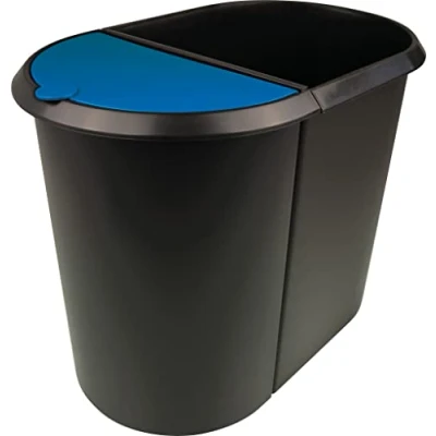 Image de Helit H6103993 Corbeille à papier tri sélectif deux compartiments (Noir/bleu) (Import Allemagne)