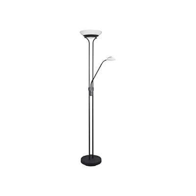 Image de Reality Leuchten Orson R40073532 Lampadaire LED 27 W + 4,5 avec variateur d&#039;intensité Noir mat et verre albâtre blanc