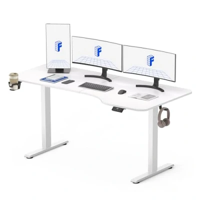 Image de FLEXISPOT Lite Bureau Assis Debout Électrique Réglable en Hauteur avec Porte gobelets et Crochets, Panneau Clavier Contrôle à Fonctions Mémoires 160x75 cm(Cadre Blanc + Plateau Blanc)