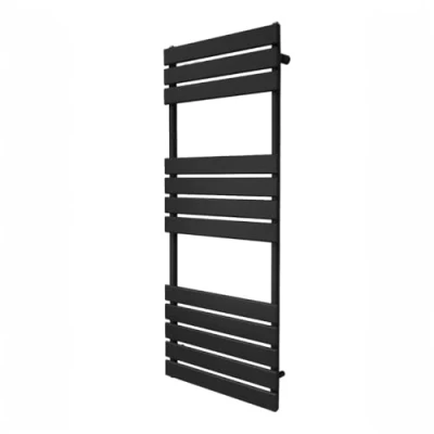 Image de Radiateur Sèche Serviettes à Panneau Plat 1200mm x 450mm, Chauffage Mural Salle de Bain Moderne Eau Chaude, Acier au Carbone Noir Mat [Brosse, Attaches &amp; Supports INCLUS]
