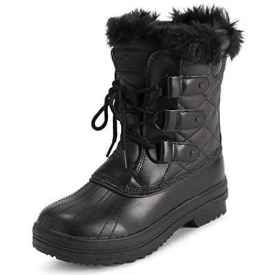 Image de Polar Femmes Mid Rembourrée Thermique Semelle En Caoutchouc Imperméable L&#039;hiver Neige Fausse Fourrure Bottes Noir Cuir Mono UK6/EU39 YC0636