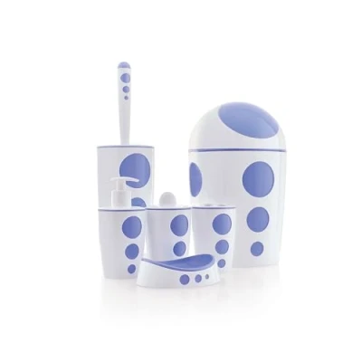 Image de Ensemble de Salle Bain 6 pièces Design Moderne avec Motifs circulaires Comprend Poubelle, Porte Savon, Distributeur gobelet, Brosse WC et Bros (Bleu)