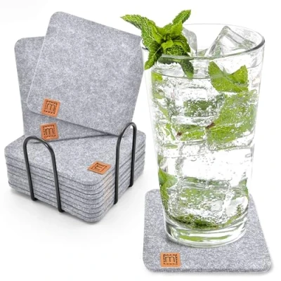 Image de Miqio® Lot de 12 dessous verre rectangulaires en feutre Avec support Certifiés Oekotex durables Pour boissons, bougies, tasses, bar, verres Décoration table Gris clair