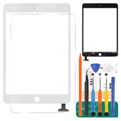 Image de SRJTEK Écran de rechange pour iPad Mini 1 2 A1432, A1454, A1455, A1489, A1490, écran tactile numériseur en verre avec puce IC câble flexible assemblage (blanc)