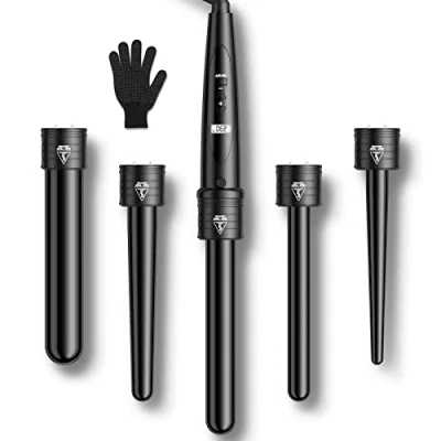 Image de ELEHOT Store Fer à Boucler boucleur Céramique Friser 5 en 1 avec LCD Écran Multifonction Interchangeable a cheveux Gant ET W301
