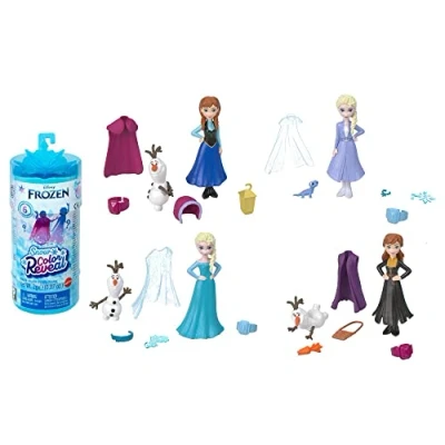 Image de Mattel Disney La Reine des Neiges Coffret Color Reveal Neige, poupée mystère avec 6 surprises à découvrir dont une figurine, Jouet Enfant, Dès 3 ans, HMB83