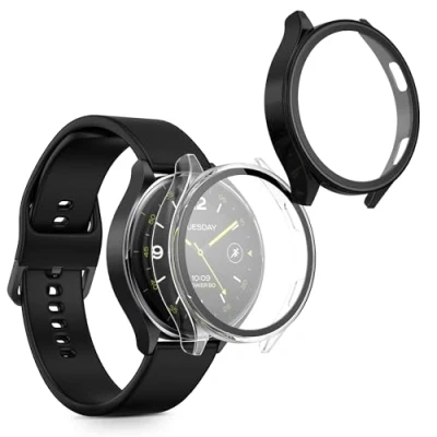 Image de kwmobile Coque Compatible avec Xiaomi Watch 2 2X Étui Cadre écran en Verre trempé pour Fitness Tracker Transparent Noir