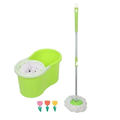 Image de Ensemble Seau Essoreur et Balai à Franges en Microfibre, Démontable Vadrouille Magique Rotatif 360 avec Remplaçable
