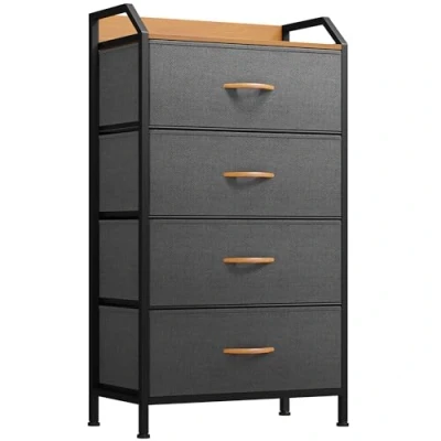 Image de YITAHOME Commode avec Poches latérales et Crochets, à 4 Tiroirs en Tissu Meuble de Rangement Dessus Bois pour Chambre Coucher, Salon,Gris foncé