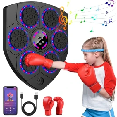 Image de UOEONR Machine de Boxe Musicale, Music Boxing Machine, Musicale Murale avec Gants, 9 Vitesses, Modes, Comptage Intelligent, pour Adultes et Enfants Exercice (Noir+Gants Enfants)