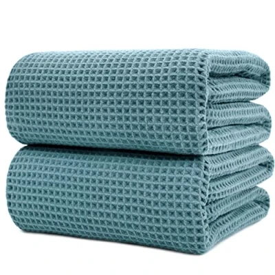 Image de POLYTE Lot de 2 draps Bain en Microfibre Non Pelucheux à séchage Rapide 89 x 178 cm Vert Tissage gaufré