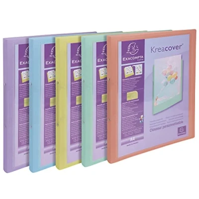 Image de Exacompta Réf. 54279E 1 Lot de 5 Classeurs Souples Kreacover Pastel en Polypropylène Translucide 2 Anneaux Ronds Diam 15 mm Format Extérieur 32 x 25 cm