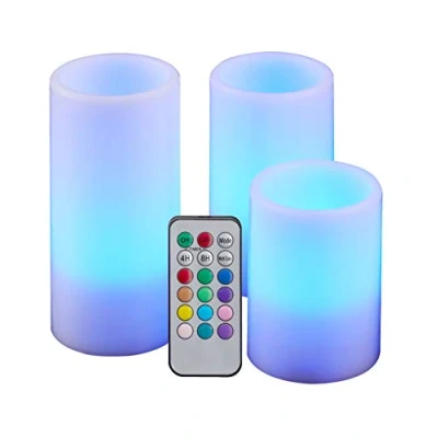 Image de Lot de 3 bougies LED en cire véritable avec minuterie et télécommande couleur réglable Changement fonctions