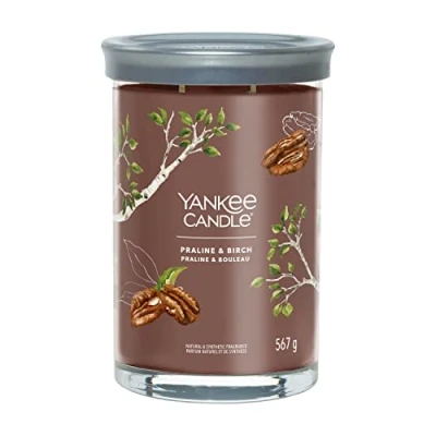 Image de Yankee Candle Signature Grande bougie parfumée Praline et bouleau avec double mèche Mélange de cire soja à combustion longue Cadeau parfait pour femme