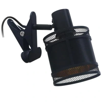 Image de REV Lampe à pince au look vintage tendance avec douille E14 en noir de lecture IP20 orientable abat jour tissu pour cadre lit prise courant