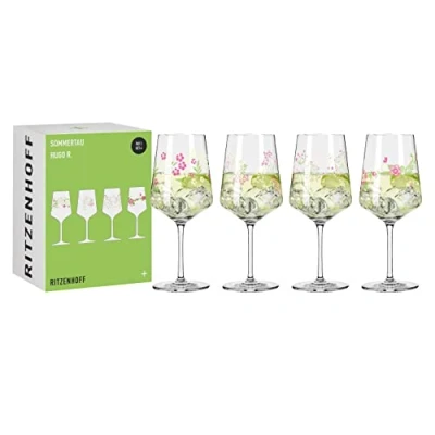 Image de Ritzenhoff 6041003 Set de 4 Verres à apéritif Hugo 500 ml Motif floral multicolore Série Sommertau F23 Fabriqué en Allemagne.