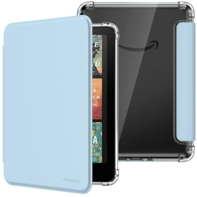 Image de MoKo Coque pour 7&quot; Kindle Paperwhite 12 Gén Modèle 2024 et Colorsoft Signature Edition 2024, Étui de Protection Ultra Clair en TPU Souple Transparent avec Auto Réveil/Sommeil, Bleu Ciel