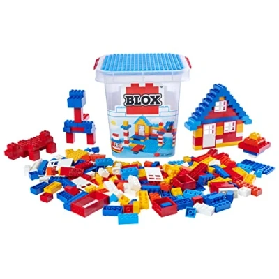 Image de Simba Blox 104114518 250 Blocs de Construction dans Un Seau, pour Enfants à partir 3 Ans, différentes Pierres, 8 fenêtres, 4 Portes, avec Plaque Base, entièrement Compatible, Couleurs