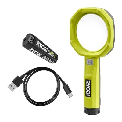 Image de RYOBI Loupe éclairée 4V USB Lithium 2 intensités : 60/200 Lumens Grossissement x 3 Livrée avec son câble C &amp; 1 batterie 2,0 Ah RML4 120G