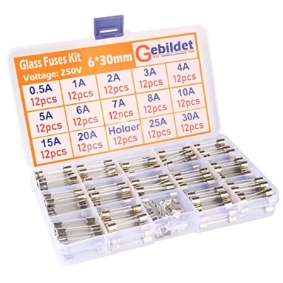 Image de Gebildet Assorties Kit de 168pcs 6x30mm Fusibles en Verre Coup Rapide Voiture Fusibles(0.5A/1A/2A/3A/4A/5A/6A/7A/8A/10A/15A/20A/25A/30A) avec 12pcs Porte Fusible