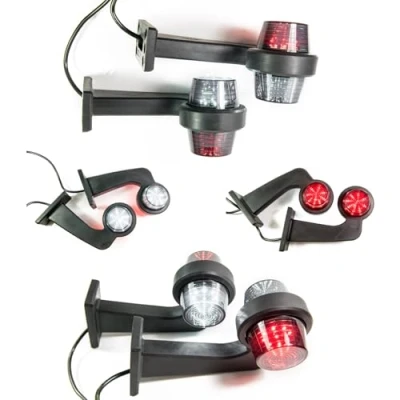 Image de Lot de 2 feux gabarit LED en caoutchouc 12 V 24 avec style Old School Graphite Dark pour voiture, camion, caravane, éclairage rouge et blanc