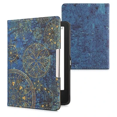 Image de kwmobile Étui Compatible avec Tolino Vision 1/2 / 3/4 HD Coque à Rabat magnétique Tablette eReader Similicuir Jaune Bleu foncé